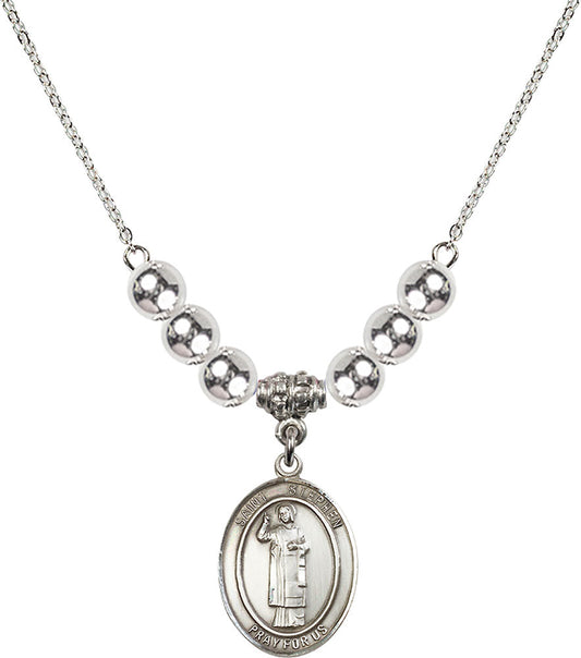 Sterling Silver Saint Stephen the Martyr Birthstone Necklace with Sterling Silver Beads - 8104