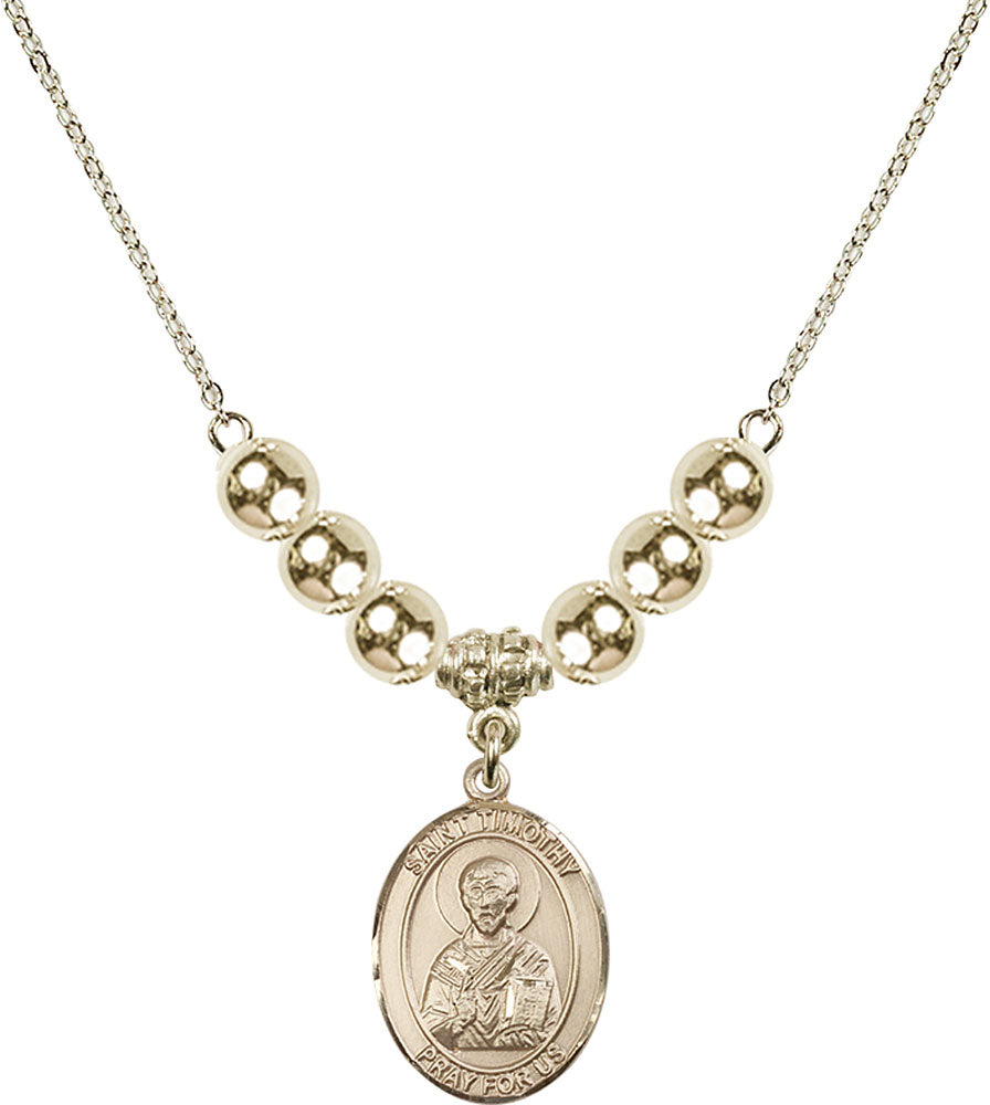 14kt Gold Filled Saint Timothy Birthstone Necklace with Gold Filled Beads - 8105