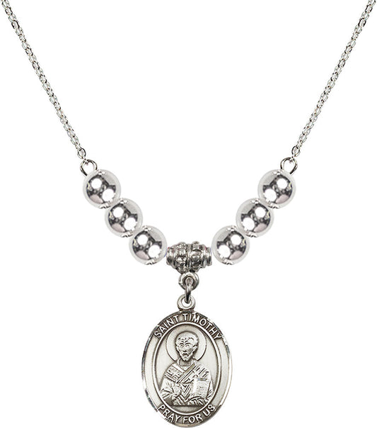 Sterling Silver Saint Timothy Birthstone Necklace with Sterling Silver Beads - 8105