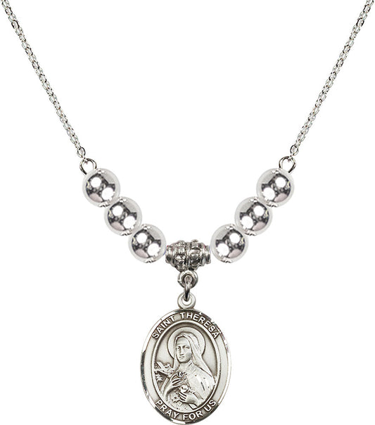 Sterling Silver Saint Theresa Birthstone Necklace with Sterling Silver Beads - 8106