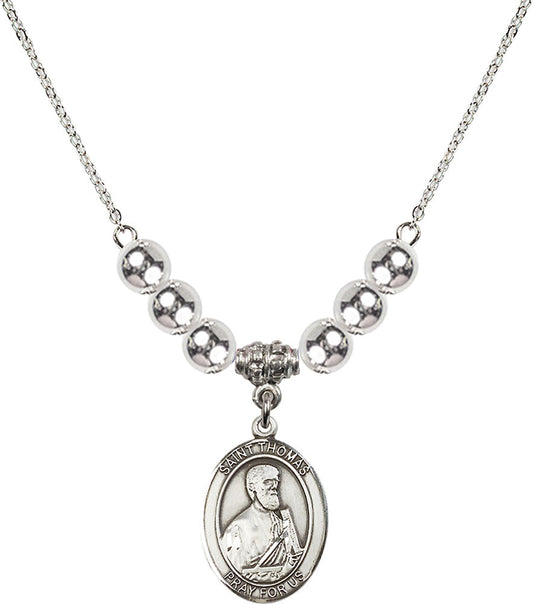 Sterling Silver Saint Thomas the Apostle Birthstone Necklace with Sterling Silver Beads - 8107