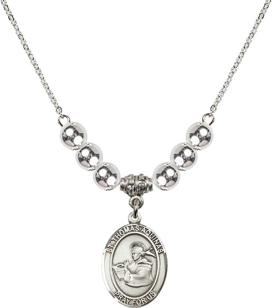 Sterling Silver Saint Thomas Aquinas Birthstone Necklace with Sterling Silver Beads - 8108