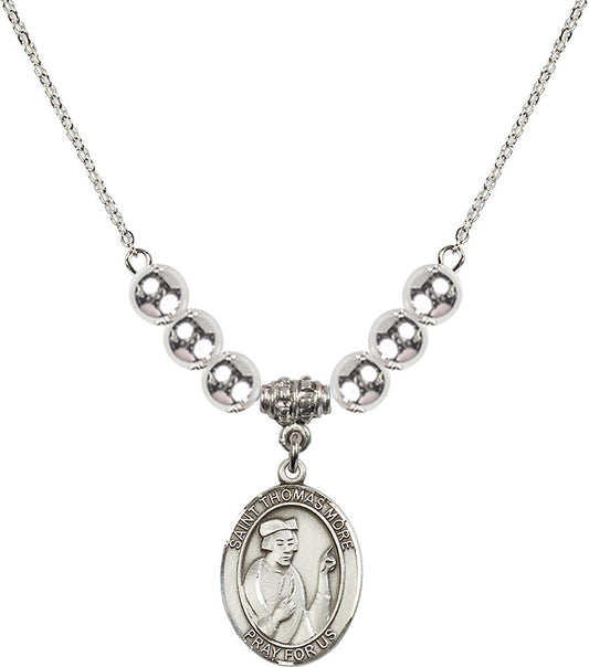 Sterling Silver Saint Thomas More Birthstone Necklace with Sterling Silver Beads - 8109