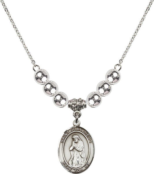 Sterling Silver Saint Juan Diego Birthstone Necklace with Sterling Silver Beads - 8111
