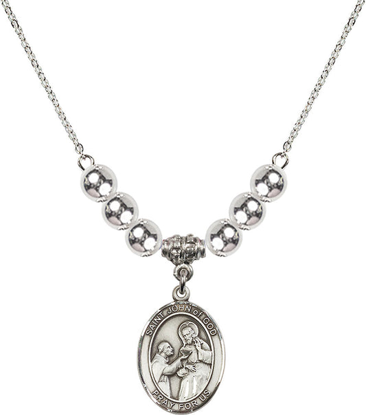 Sterling Silver Saint John of God Birthstone Necklace with Sterling Silver Beads - 8112