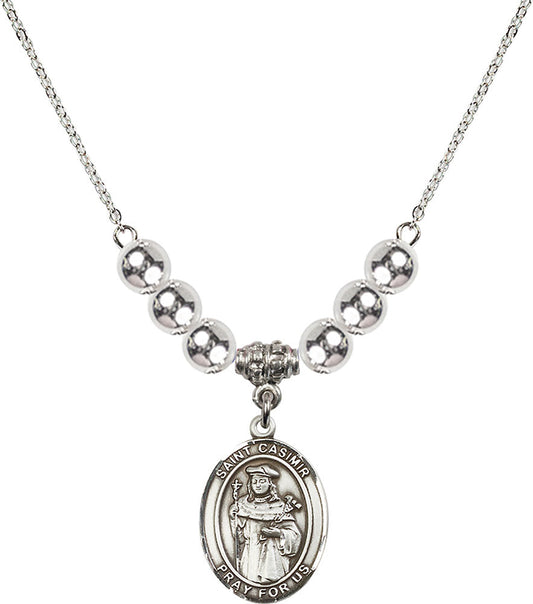 Sterling Silver Saint Casimir of Poland Birthstone Necklace with Sterling Silver Beads - 8113