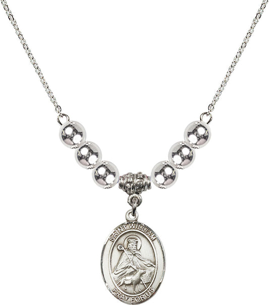 Sterling Silver Saint William of Rochester Birthstone Necklace with Sterling Silver Beads - 8114