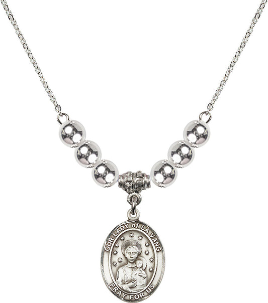 Sterling Silver Our Lady of la Vang Birthstone Necklace with Sterling Silver Beads - 8115