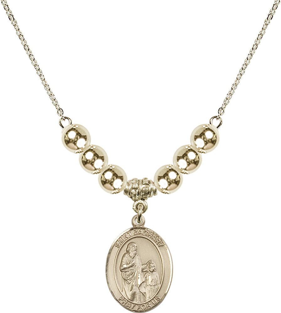 14kt Gold Filled Saint Zachary Birthstone Necklace with Gold Filled Beads - 8116