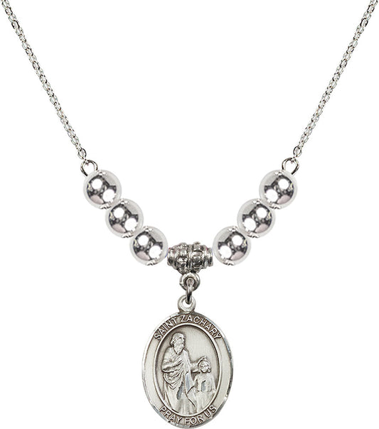 Sterling Silver Saint Zachary Birthstone Necklace with Sterling Silver Beads - 8116