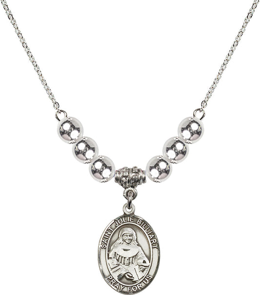 Sterling Silver Saint Julie Billiart Birthstone Necklace with Sterling Silver Beads - 8117