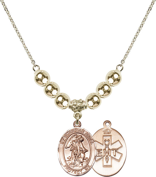 14kt Gold Filled Guardian Angel / EMT Birthstone Necklace with Gold Filled Beads - 8118