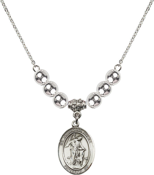 Sterling Silver Guardian Angel w/Child Birthstone Necklace with Sterling Silver Beads - 8118