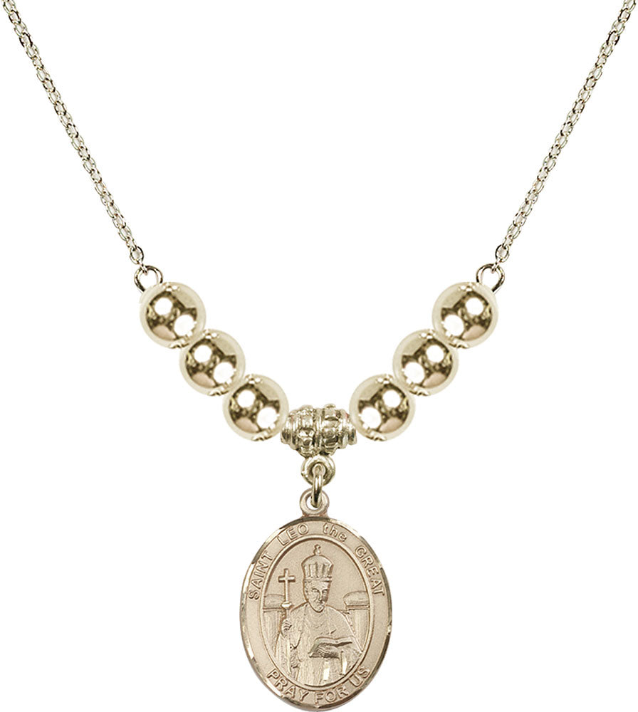 14kt Gold Filled Saint Leo the Great Birthstone Necklace with Gold Filled Beads - 8120