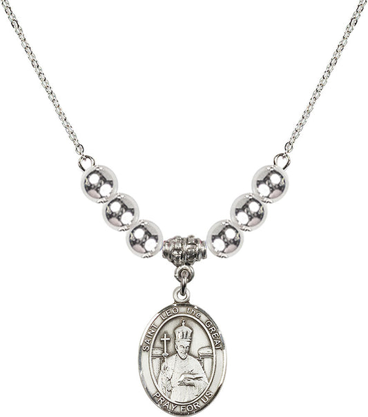 Sterling Silver Saint Leo the Great Birthstone Necklace with Sterling Silver Beads - 8120