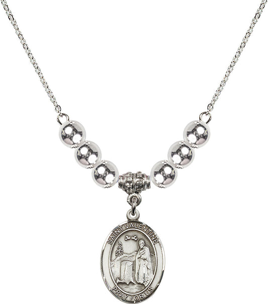 Sterling Silver Saint Valentine of Rome Birthstone Necklace with Sterling Silver Beads - 8121