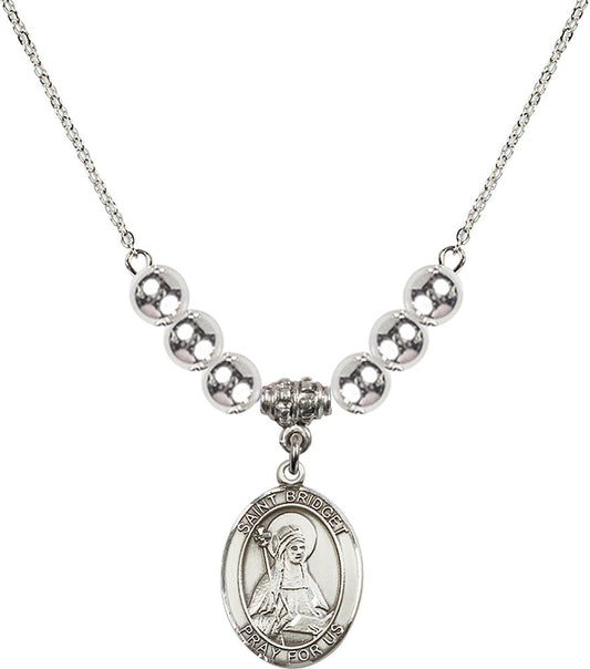 Sterling Silver Saint Bridget of Sweden Birthstone Necklace with Sterling Silver Beads - 8122