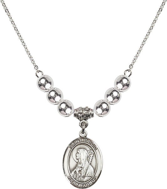 Sterling Silver Saint Brigid of Ireland Birthstone Necklace with Sterling Silver Beads - 8123