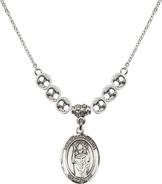 Sterling Silver Saint Stanislaus Birthstone Necklace with Sterling Silver Beads - 8124