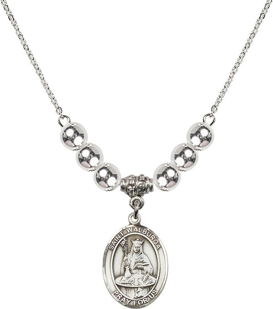 Sterling Silver Saint Walburga Birthstone Necklace with Sterling Silver Beads - 8126