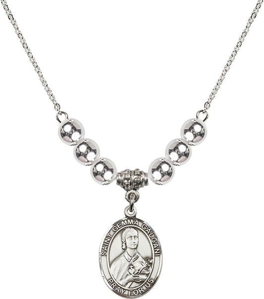 Sterling Silver Saint Gemma Galgani Birthstone Necklace with Sterling Silver Beads - 8130
