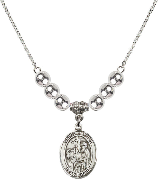 Sterling Silver Saint Jerome Birthstone Necklace with Sterling Silver Beads - 8135