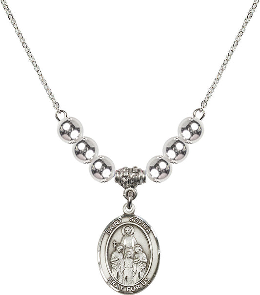 Sterling Silver Saint Sophia Birthstone Necklace with Sterling Silver Beads - 8136