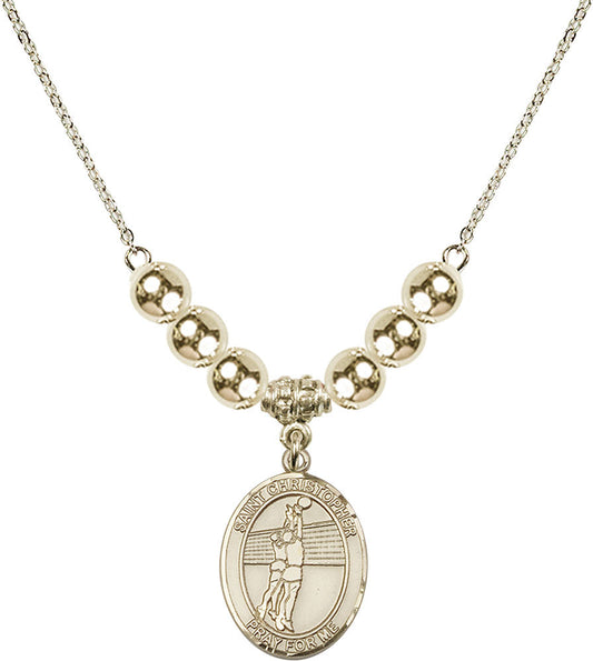14kt Gold Filled Saint Christopher/Volleyball Birthstone Necklace with Gold Filled Beads - 8138