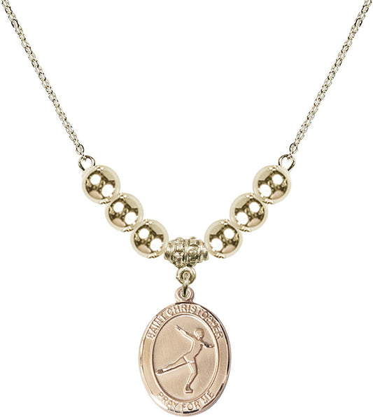 14kt Gold Filled Saint Christopher/Figure Skating Birthstone Necklace with Gold Filled Beads - 8139
