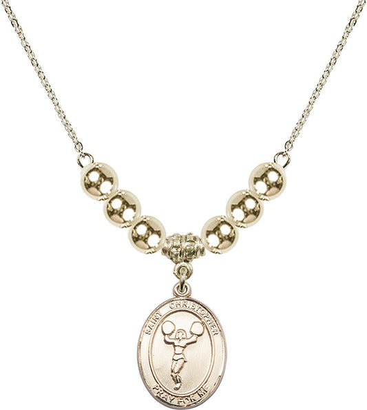 14kt Gold Filled Saint Christopher/Cheerleading Birthstone Necklace with Gold Filled Beads - 8140