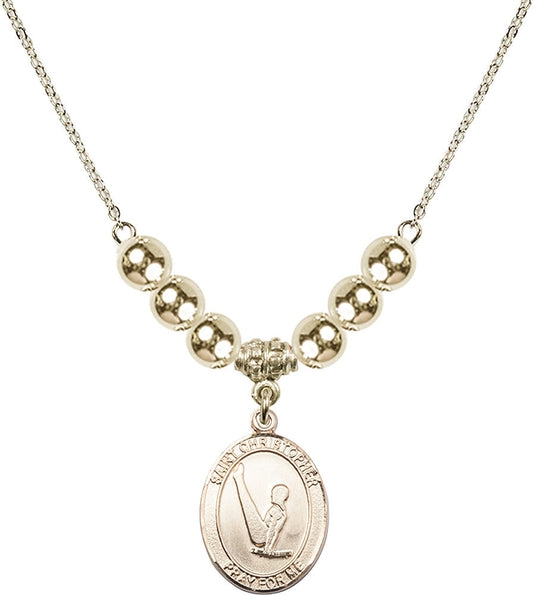 14kt Gold Filled Saint Christopher/Gymnastics Birthstone Necklace with Gold Filled Beads - 8142