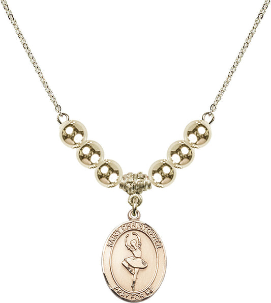 14kt Gold Filled Saint Christopher/Dance Birthstone Necklace with Gold Filled Beads - 8143