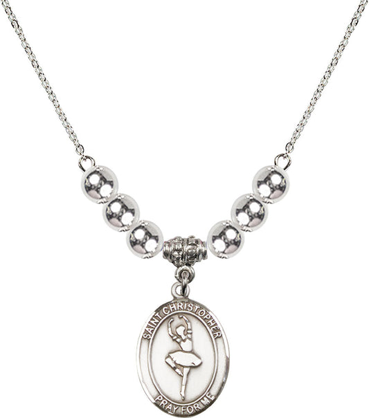 Sterling Silver Saint Christopher/Dance Birthstone Necklace with Sterling Silver Beads - 8143