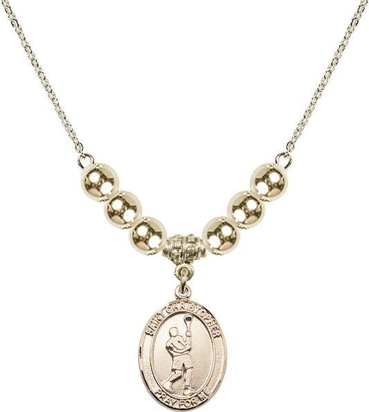 14kt Gold Filled Saint Christopher/Lacrosse Birthstone Necklace with Gold Filled Beads - 8144