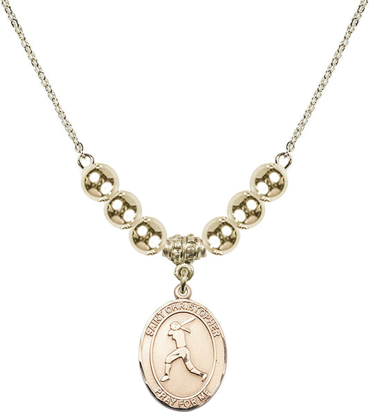 14kt Gold Filled Saint Christopher/Softball Birthstone Necklace with Gold Filled Beads - 8145