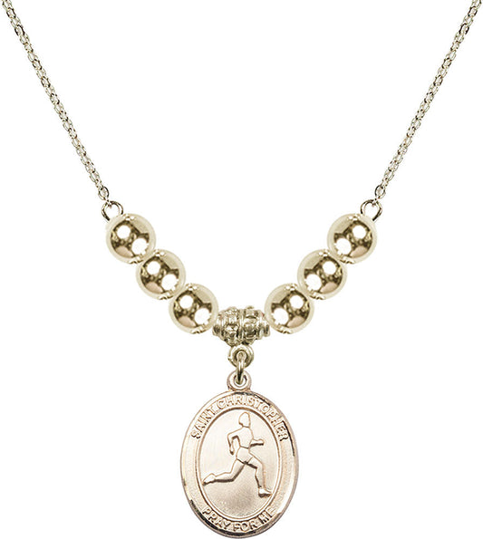 14kt Gold Filled Saint Christopher/Track & Field Birthstone Necklace with Gold Filled Beads - 8149