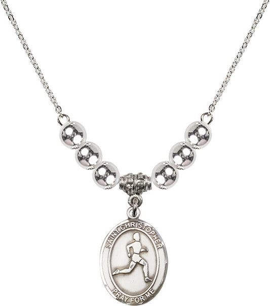 Sterling Silver Saint Christopher/Track & Field Birthstone Necklace with Sterling Silver Beads - 8149
