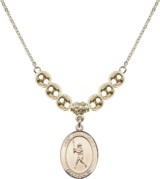 14kt Gold Filled Saint Christopher/Baseball Birthstone Necklace with Gold Filled Beads - 8150