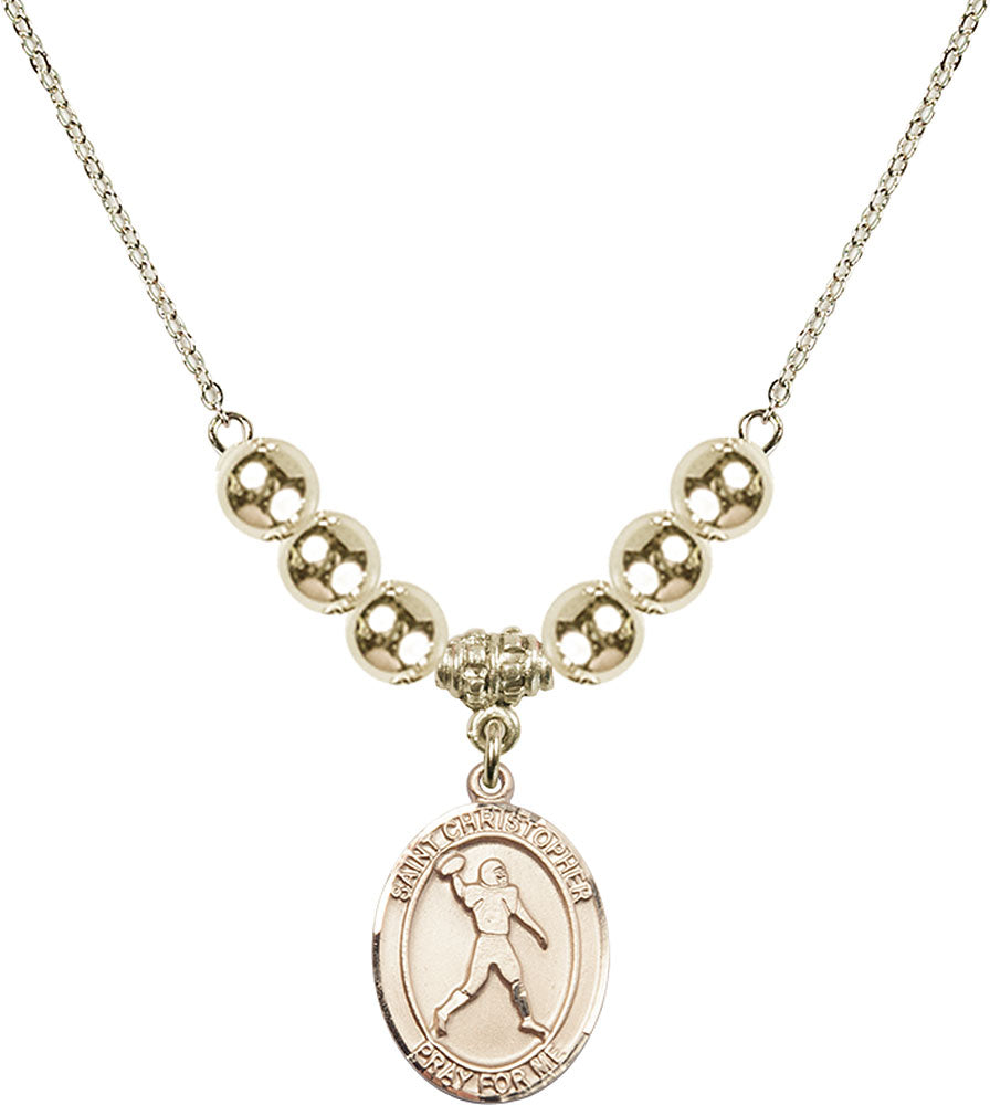 14kt Gold Filled Saint Christopher/Football Birthstone Necklace with Gold Filled Beads - 8151