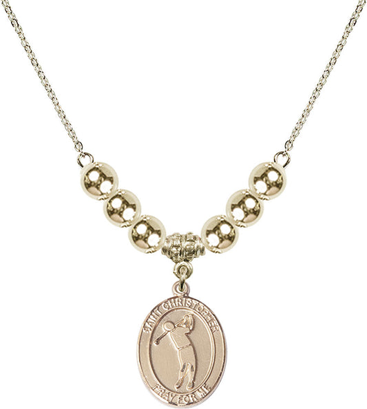 14kt Gold Filled Saint Christopher/Golf Birthstone Necklace with Gold Filled Beads - 8152