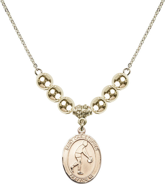 14kt Gold Filled Saint Christopher/Basketball Birthstone Necklace with Gold Filled Beads - 8153