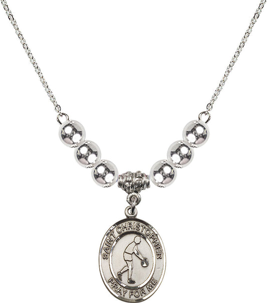 Sterling Silver Saint Christopher/Basketball Birthstone Necklace with Sterling Silver Beads - 8153
