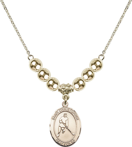 14kt Gold Filled Saint Christopher/Ice Hockey Birthstone Necklace with Gold Filled Beads - 8155