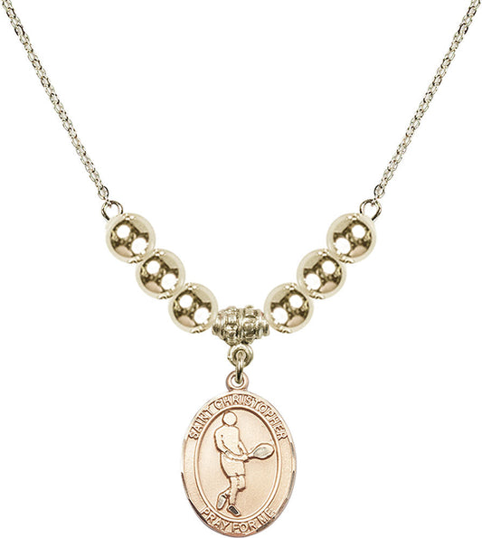 14kt Gold Filled Saint Christopher/Tennis Birthstone Necklace with Gold Filled Beads - 8156