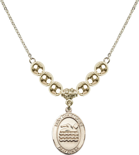 14kt Gold Filled Saint Christopher/Swimming Birthstone Necklace with Gold Filled Beads - 8157