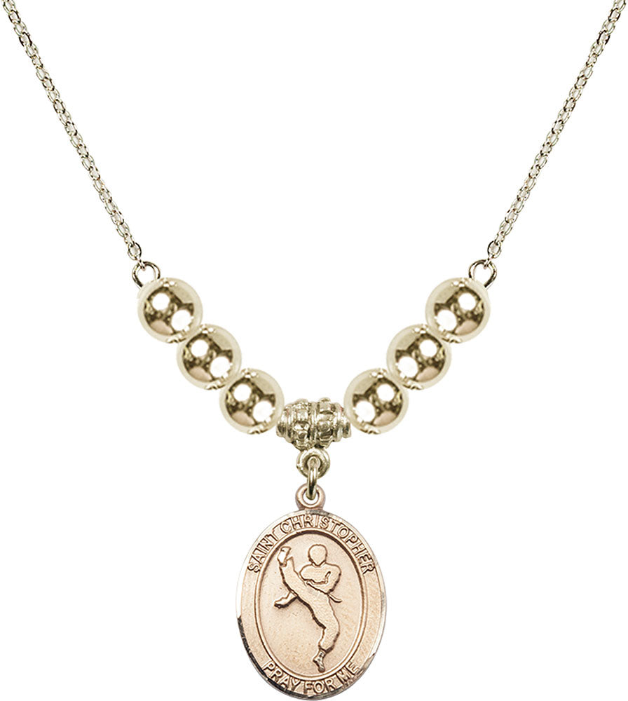 14kt Gold Filled Saint Christopher/Martial Arts Birthstone Necklace with Gold Filled Beads - 8158