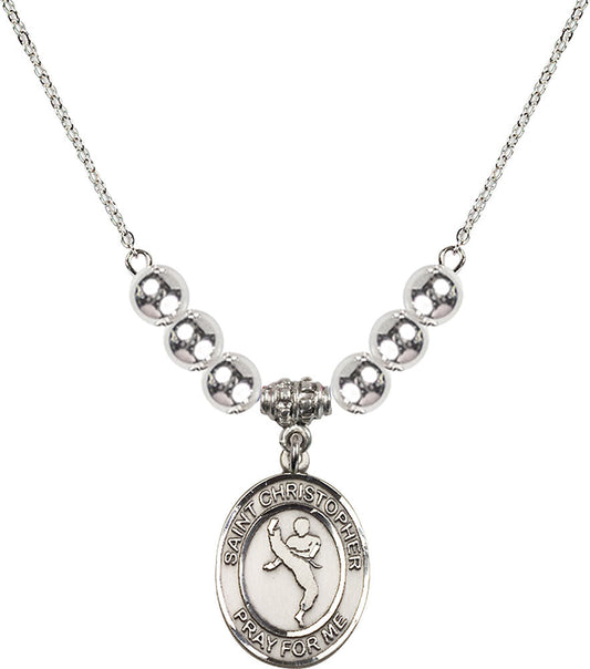 Sterling Silver Saint Christopher/Martial Arts Birthstone Necklace with Sterling Silver Beads - 8158