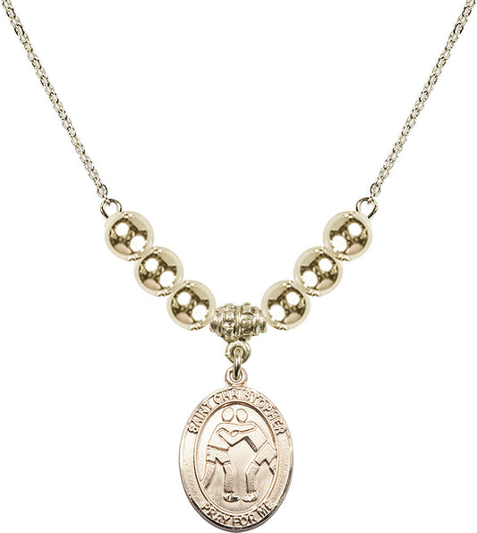 14kt Gold Filled Saint Christopher/Wrestling Birthstone Necklace with Gold Filled Beads - 8159