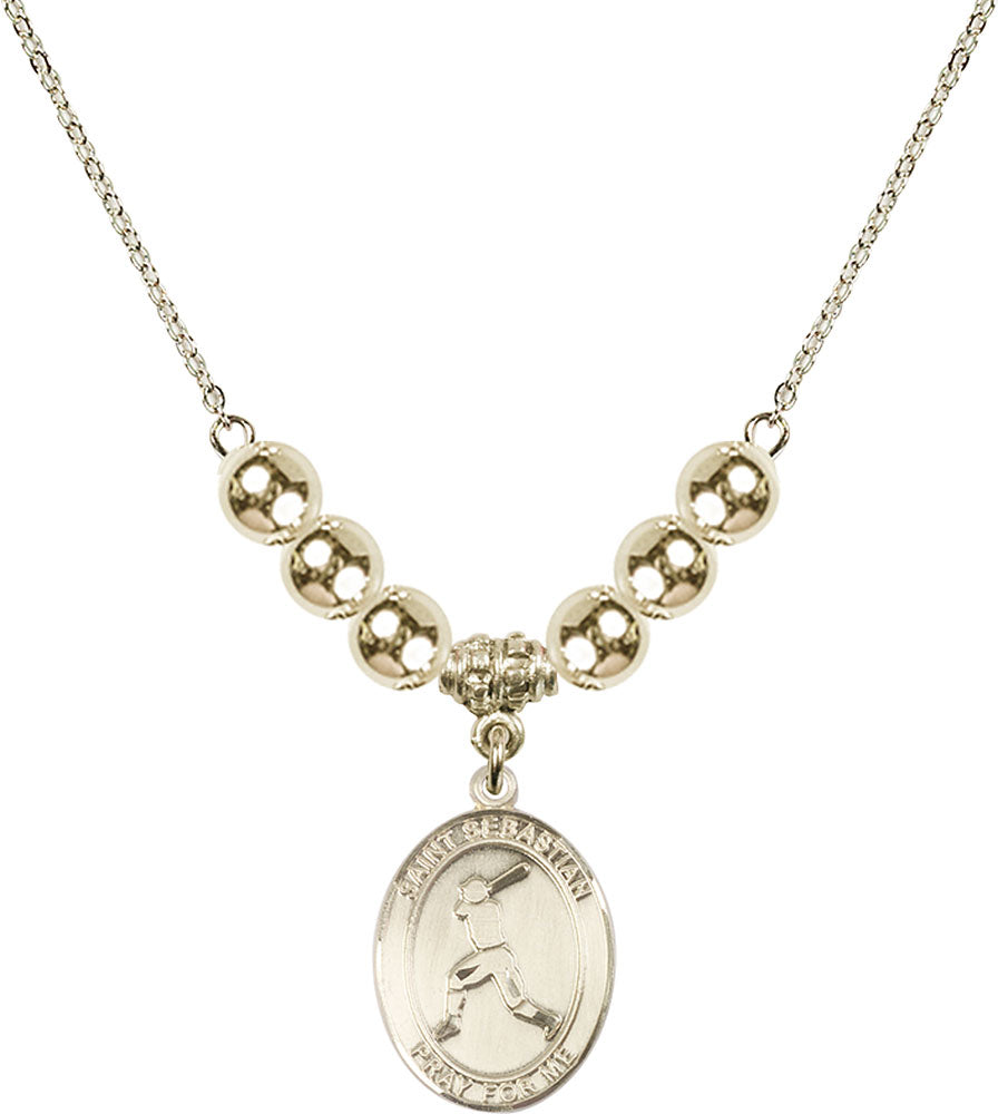 14kt Gold Filled Saint Sebastian/Baseball Birthstone Necklace with Gold Filled Beads - 8160