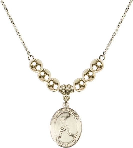 14kt Gold Filled Saint Sebastian/Baseball Birthstone Necklace with Gold Filled Beads - 8160